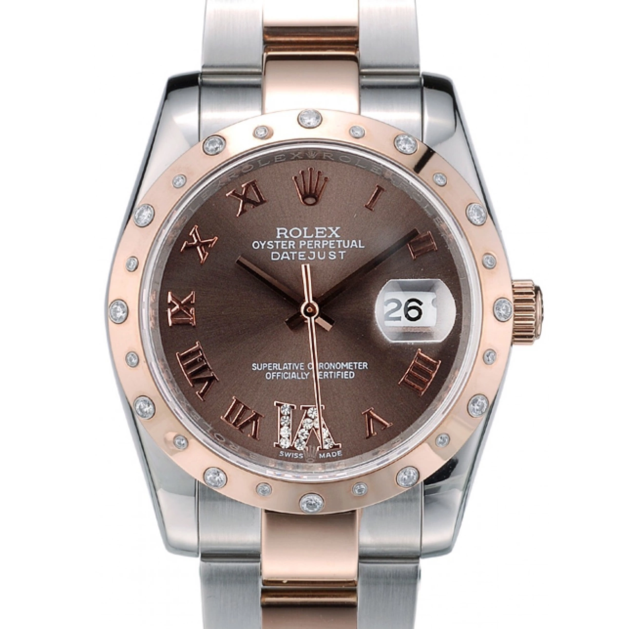 Brown 41994 Dial Brushed DateJust Diamond Stainless Case Plated Rolex Steel 0825